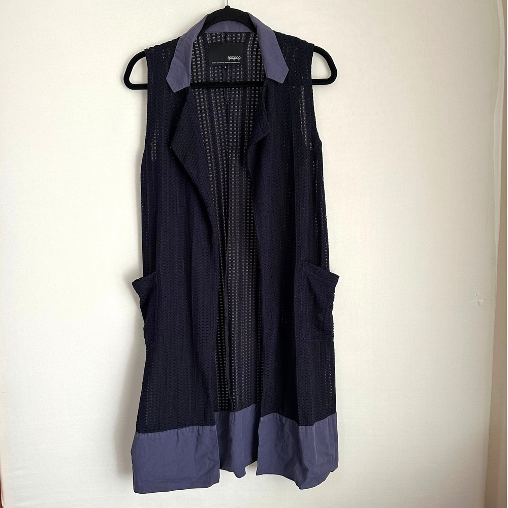 Rococo Collection Duster Vest Sleeveless Open‎ Front Eyelet Lace Collar Cardigan